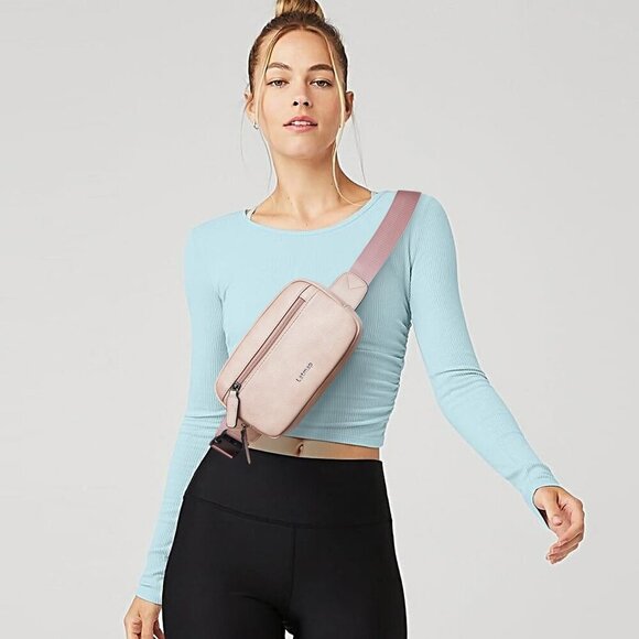 LATMAP 2L Fanny Pack, Faux Leather Waterproof Crossbody Waist Bag, Light-Pink - Picture 2 of 7